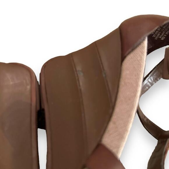 Kenneth Cole Reaction Cedar Brown Leather Strappy High Heel Wedges Sz 8.5 - Picture 7 of 13